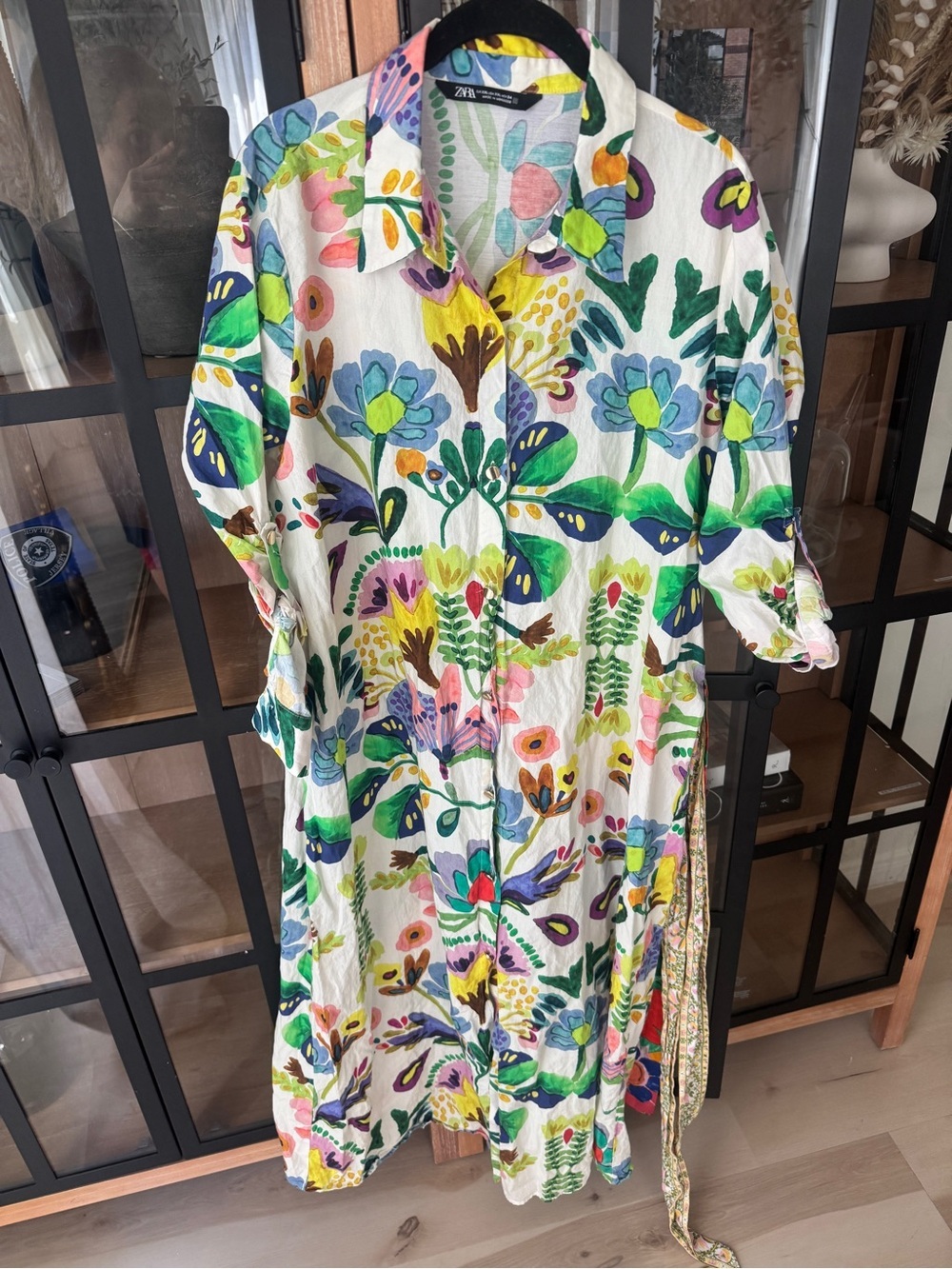 Zara floral poplin shirt maxi dress midi long sleeve colorful SS24 blogger fav